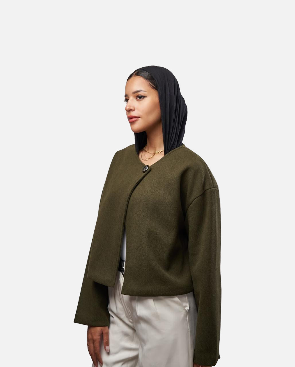One Buttoned Jacket in Olive