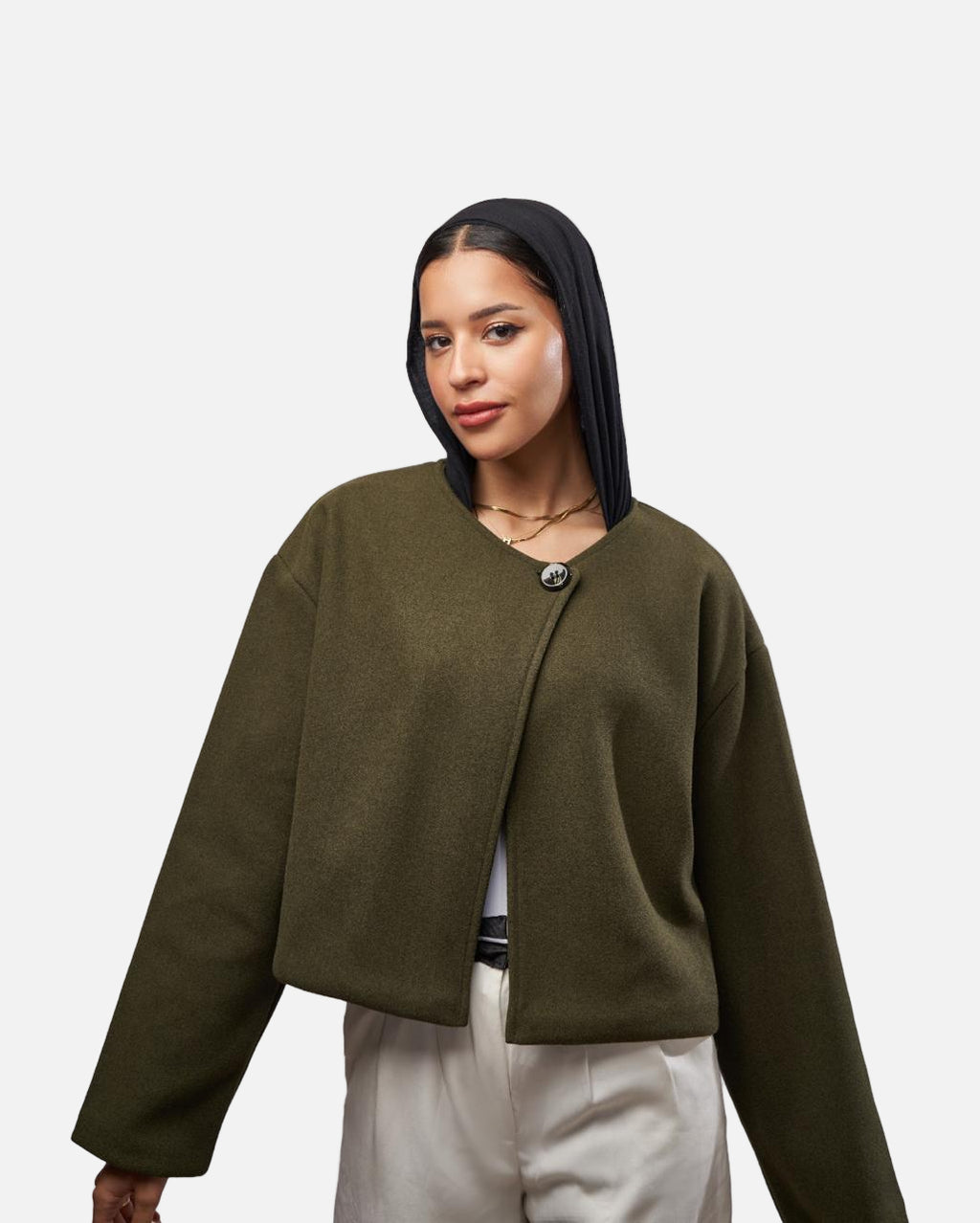 One Buttoned Jacket in Olive